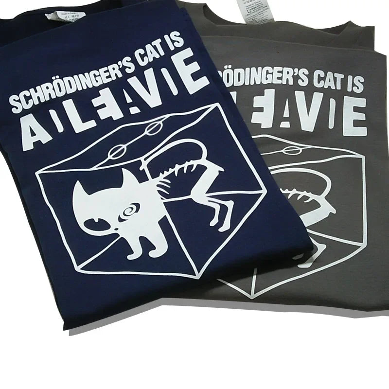 Men's T-shirt Top Quality Cotton Schrodinger's Cat Print Summer Short