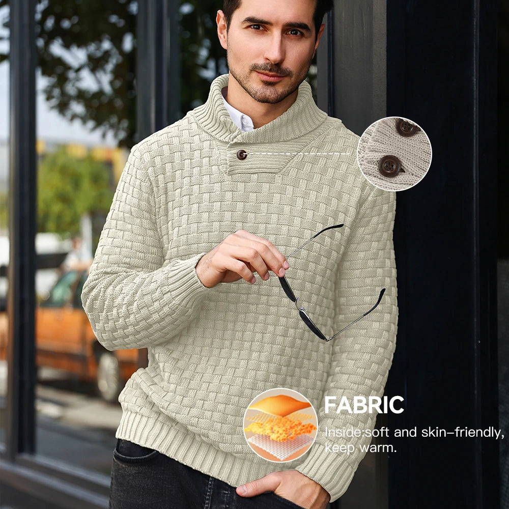 Men’s Sweater Winter Knitted Crew Neck Warm Soft Long Sleeve Pullover