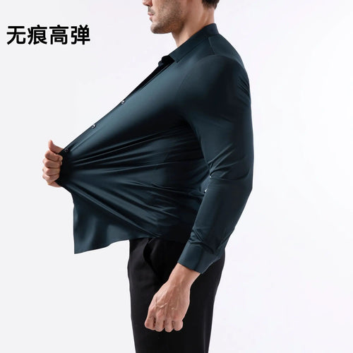 100 KG Non-Iron Four-way stretch Men's Long Sleeve Shirt Silky Foreign