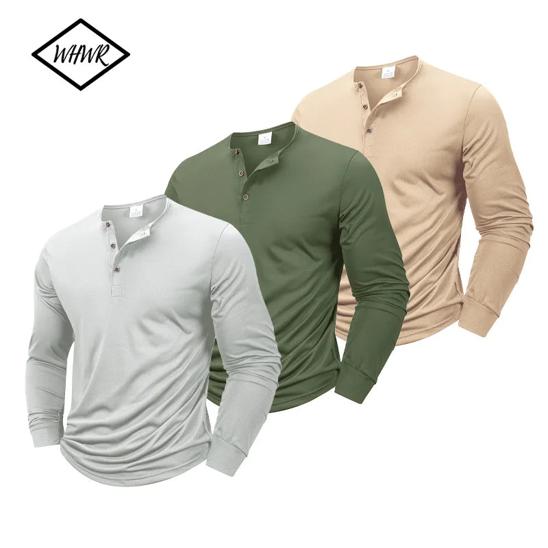 Henley Neck T-Shirt Men Basic Breathable Men's Long Sleeve Tops Tee
