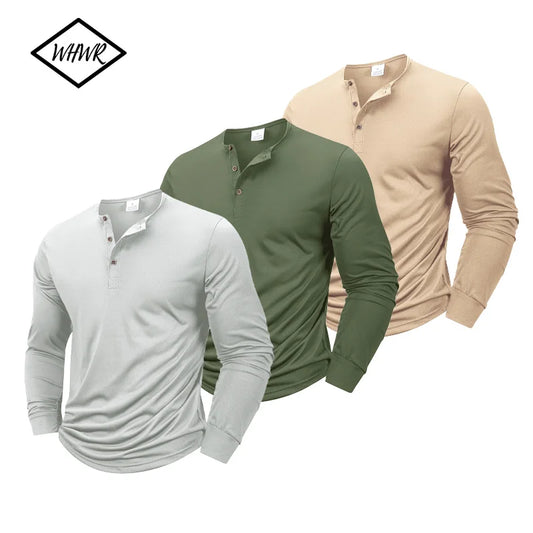 Henley Neck T-Shirt Men Basic Breathable Men's Long Sleeve Tops Tee