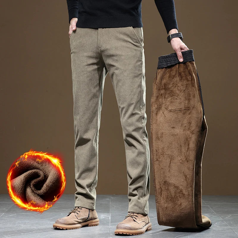 2025 New Winter Fleece Warm Corduroy Pants Men Business Fashion Slim