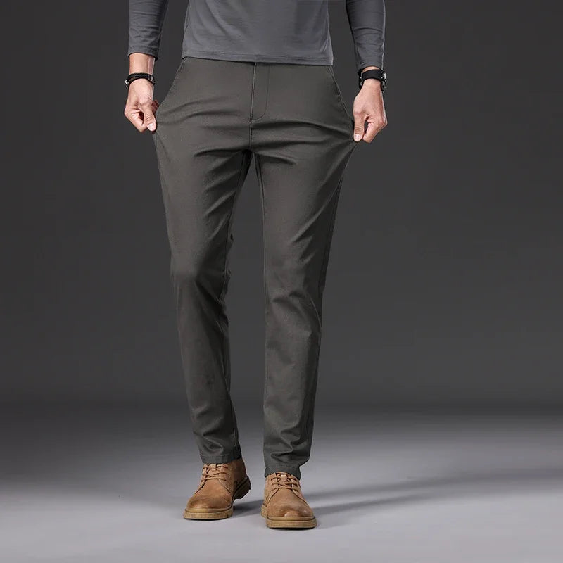 97% Cotton Men's Casual Pants Autumn Fashion Comfortable Elastic Slim