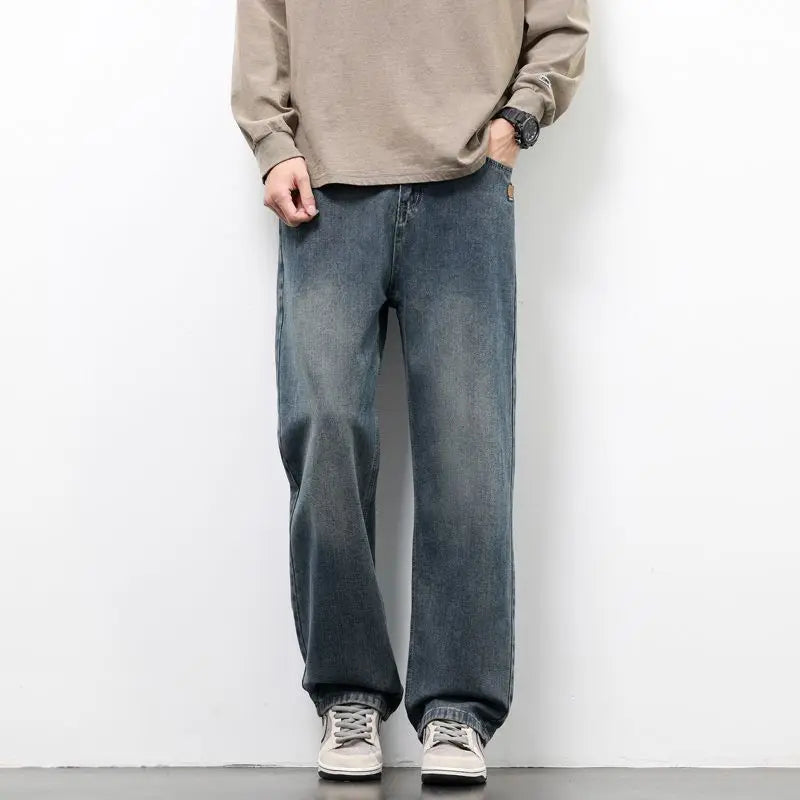 Spring Autumn New Men's Straight Vintage Fit Jeans Casual Trousers