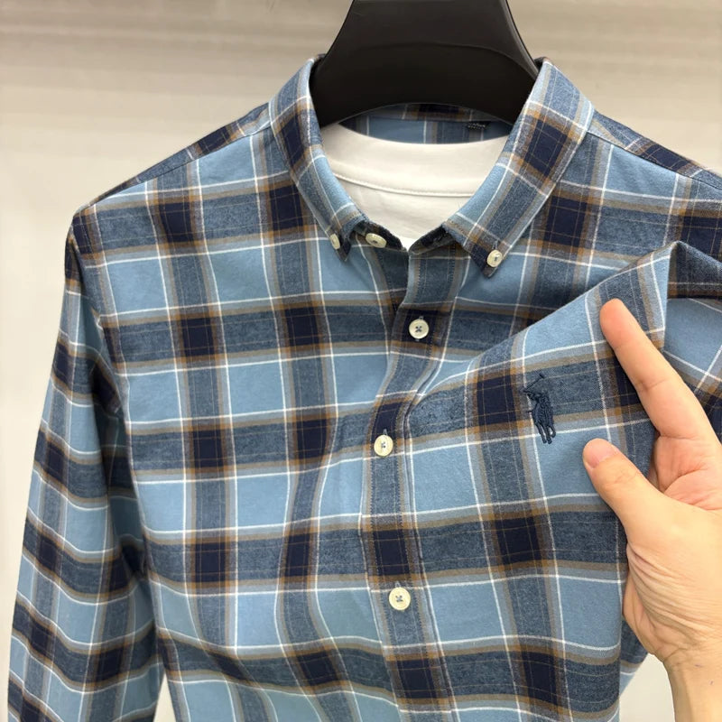 Luxury Brand Embroidery 100% Cotton Long Sleeved Shirt Men's New Shirt