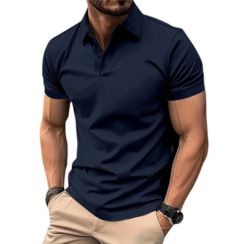 Summer Men's Solid Color Polo Shirt Short Sleeve Lapel Button Tshirts