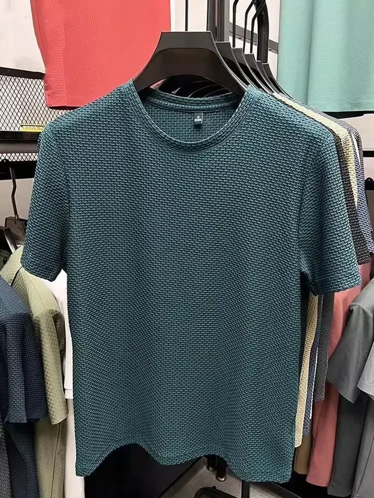 Men's Short Sleeve Mesh Bamboo Ice Silk T-shirt Casual Versatile