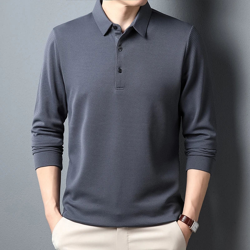 Men's Business Casual Polo Long Sleeve T-shirt Summer Comfortable