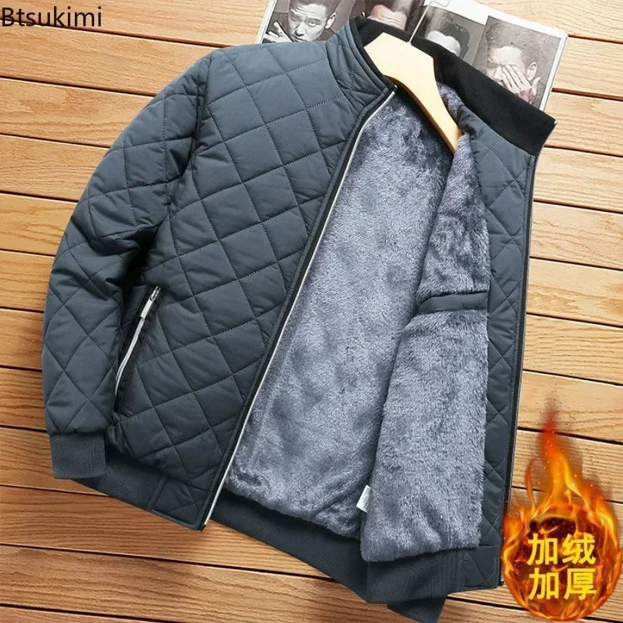 2024 Men's Thick Warm Bomber Jacket Coats Autumn Winter Fleece Lined