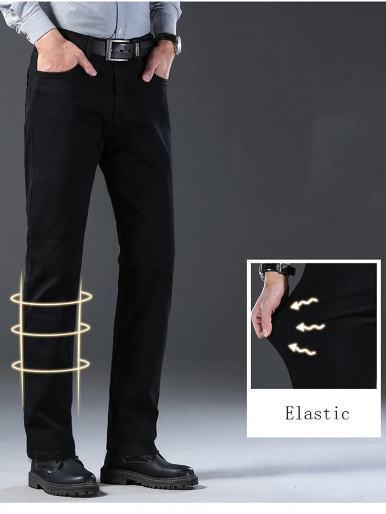 Men Classic Advanced Fashion Brand Pure Black Jeans Man Soft Breathe
