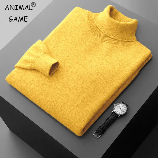 New Men's Turtleneck Pullover Sweater Solid Color Knitted outerwear