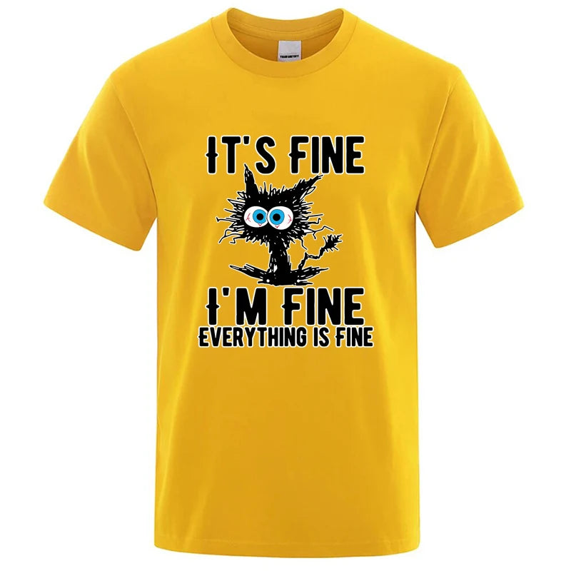 Men's High Quality T-shirt 100% Cotton Funny Cool Cat Printed T-shirt