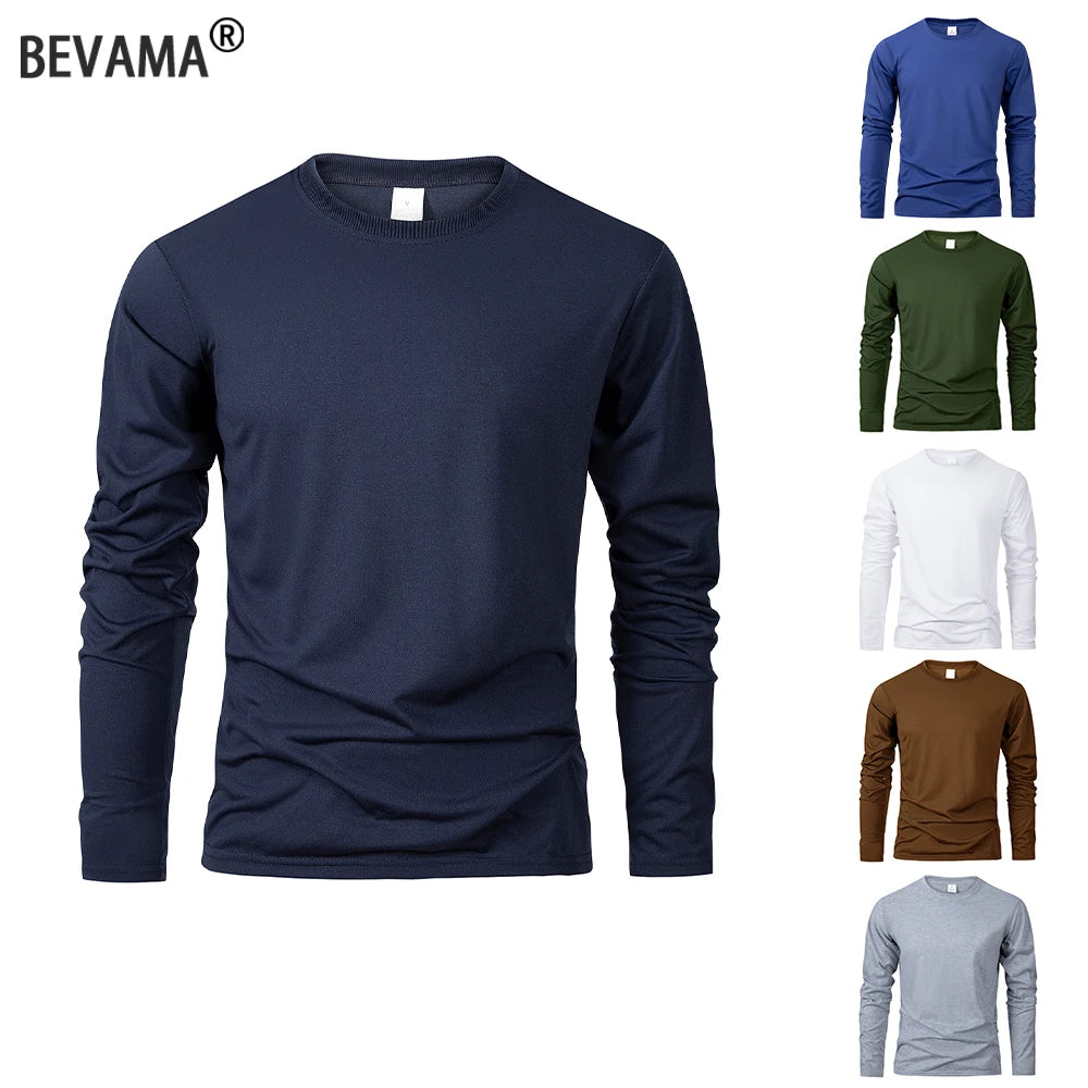 Men's Long Sleeve T Shirts Casual Round Neck Moisture Wicking Tees