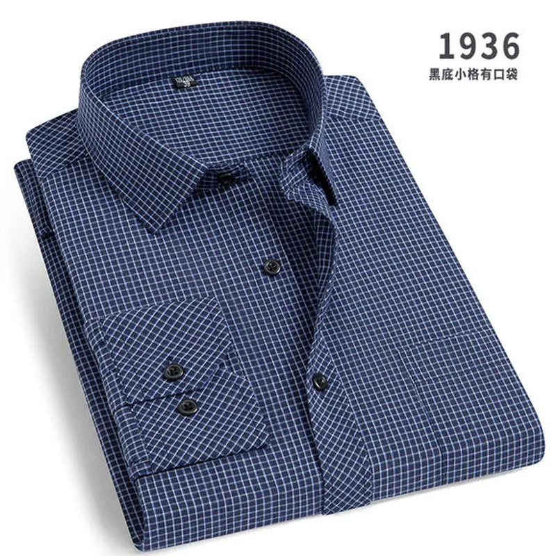 Men's long-sleeved shirt business casual solid color striped plaid