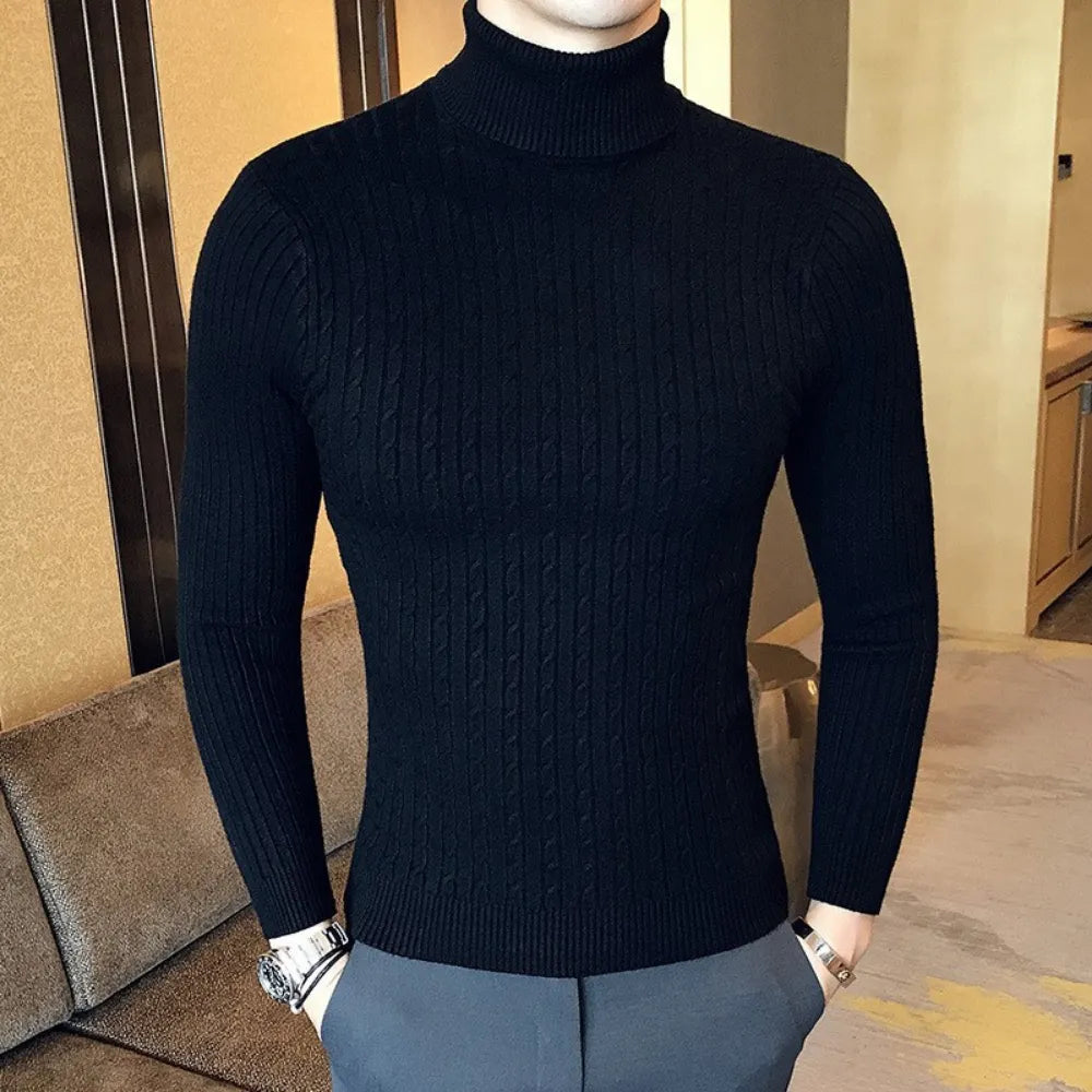 Autumn Winter Turtleneck Pullovers Warm Solid Color Men's Sweater Slim