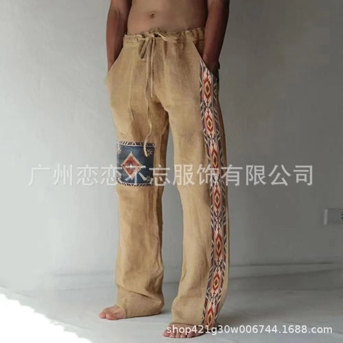 1 Mens Summer Beach Drawstring Ethnic Style Casual Straight Leg