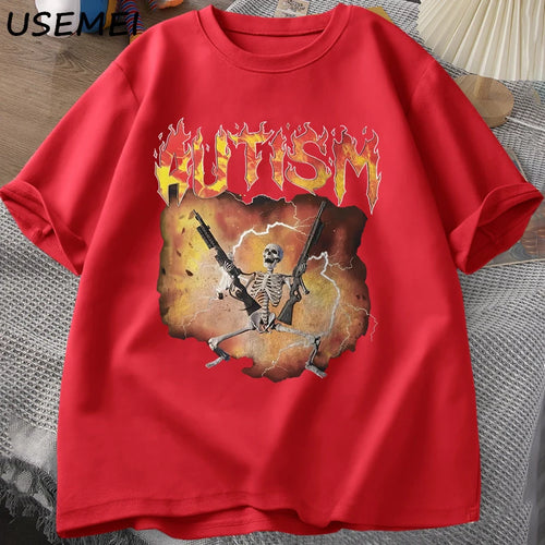 Autistic Funny Skeleton T-Shirt Men Women Autism Meme Graphic T Shirts