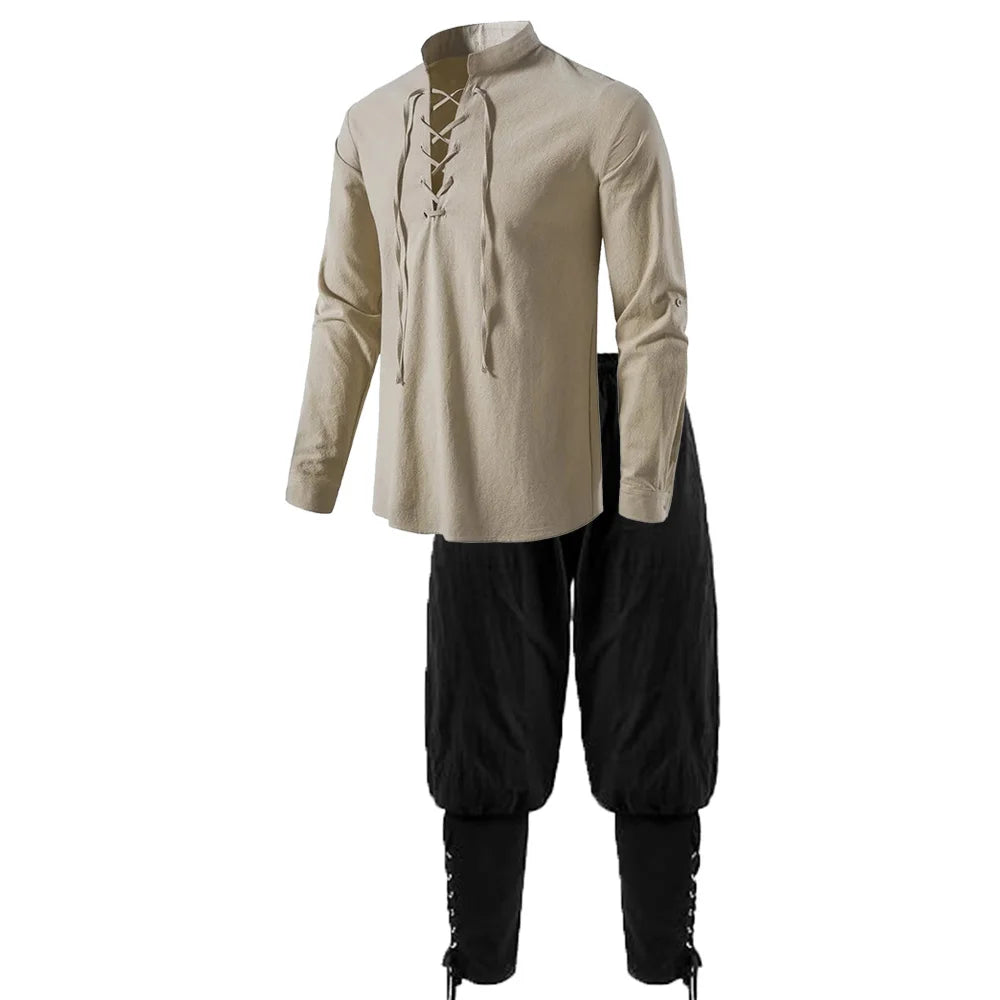 2Pcs Men's Medieval Knight Costume Set Renaissance Cosplay Pirate