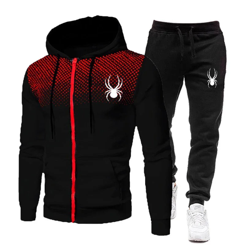 2025 Spring Winter spider print zipper long-sleeved hoodie + stretch