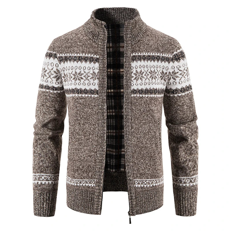 Winter Men's Fleece Cardigan Christmas Knit Sweater Coat Business