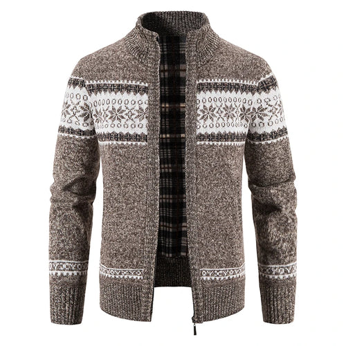 Winter Men's Fleece Cardigan Christmas Knit Sweater Coat Business
