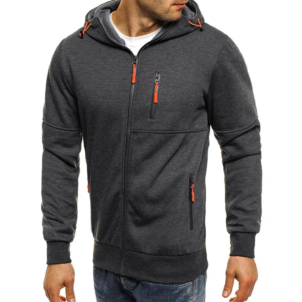 Solid color men's hooded jacket Casual long-sleeved hoodie Zipper Gym