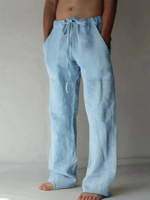 Men's Cotton Linen Long Pants Summer Solid Color Breathable Linen