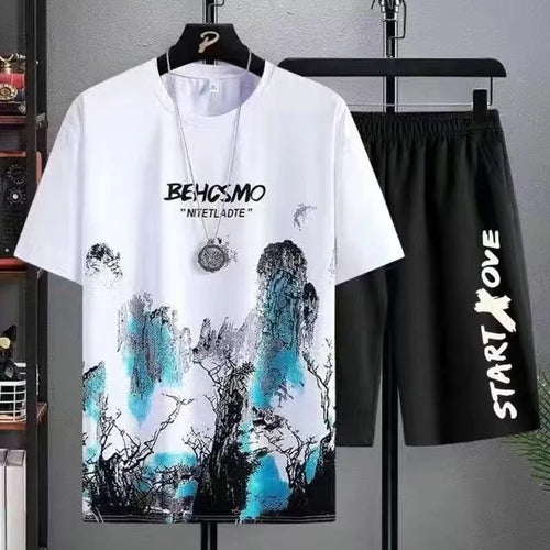 2024 Summer leisure Men set Manga Graffiti Tees T-shirt+shorts 2-piece