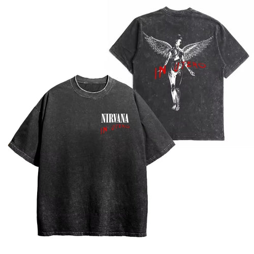 Nirvana rock band men's Retro cotton Washed Tee In Utero album man