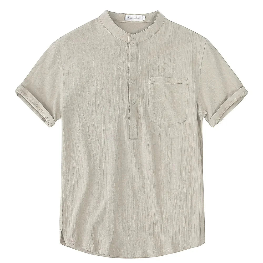 Men's Short Sleeve T-shirt Cotton and Linen Casual Men T-shirts Solid