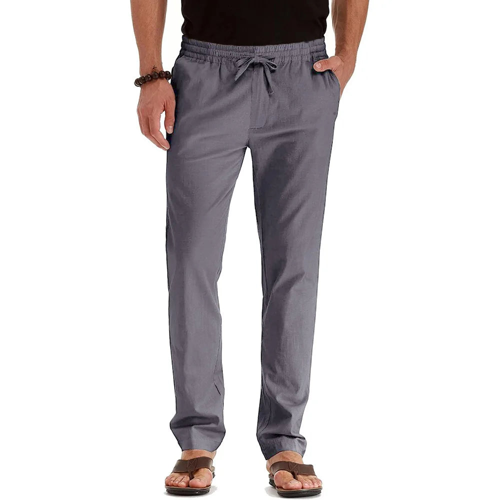 Men's Spring Summer New Cotton Linen Long Pants Vacation Hawaii Casual