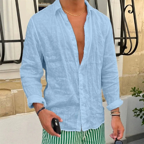 Spring Autumn Men's Cotton Linen Shirt Casual Long Sleeve Solid Color