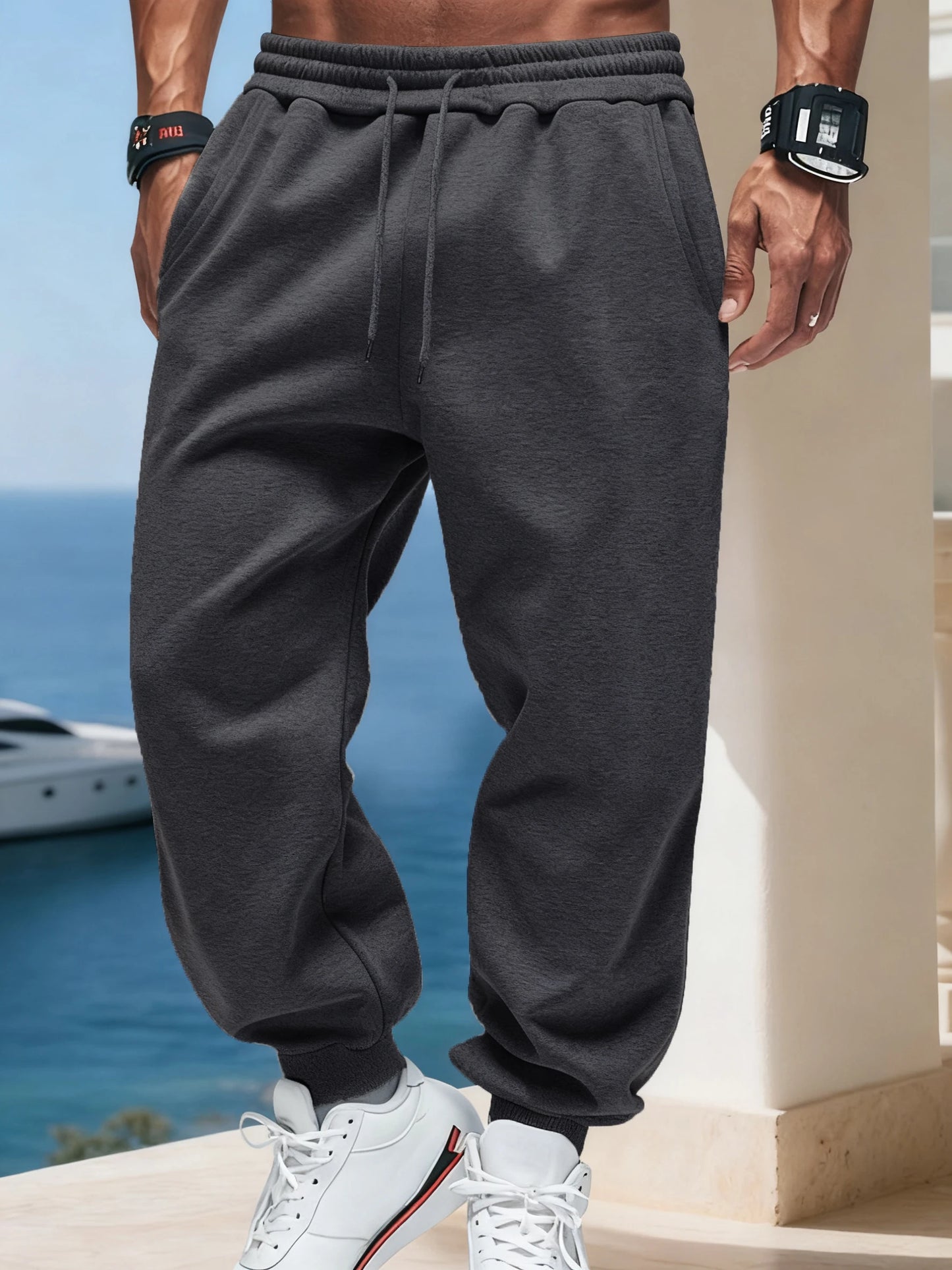 Man Autumn Fleece Sportpants Drawstring Casual Long Pants Comfortable