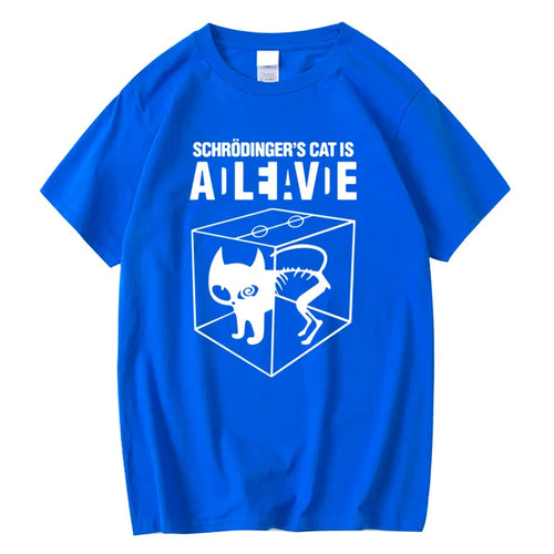 Men's T-shirt Top Quality Cotton Schrodinger's Cat Print Summer Short