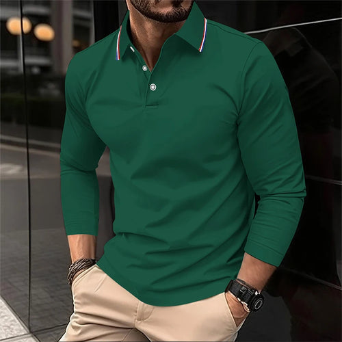 2025 Men's Summer Long Sleeve Lapel Polo Casual Breathable Comfortable