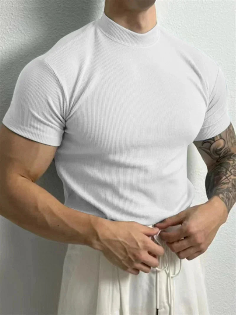 spring summer Elastic Comfortable Men's T-shirt Small high collar