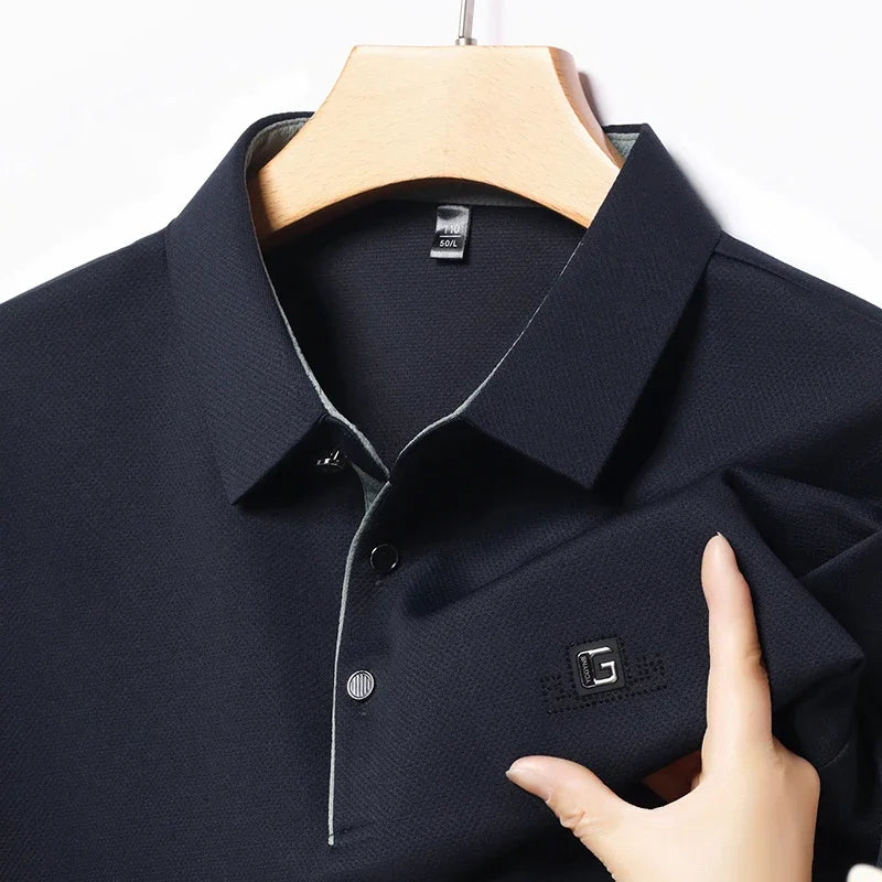 New Men's Business Casual Short Sleeved Shirt with Badge Solid Color