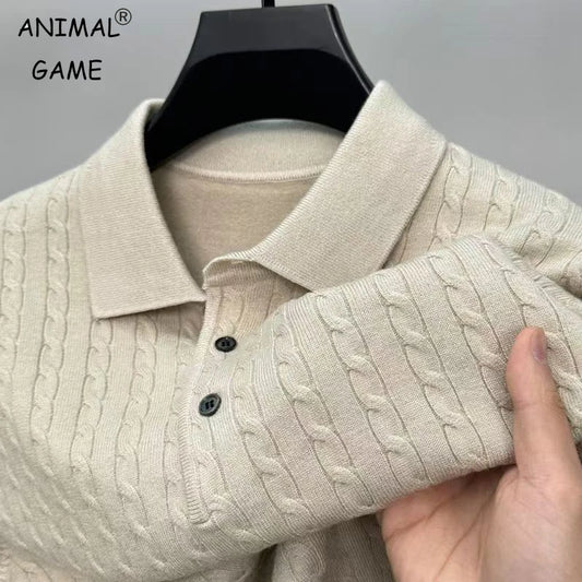 Autumn Men's Knitted Pullover Sweaters Cable Woolen Button Sweater