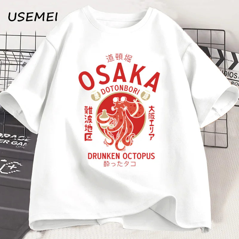 Osaka Dotonbori Drunken Octopus Graphic T Shirts Japanese Style Street
