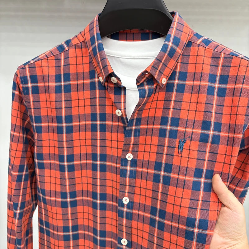 Luxury Brand Embroidery 100% Cotton Long Sleeved Shirt Men's New Shirt