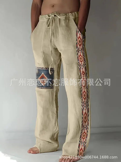1 Mens Summer Beach Drawstring Ethnic Style Casual Straight Leg