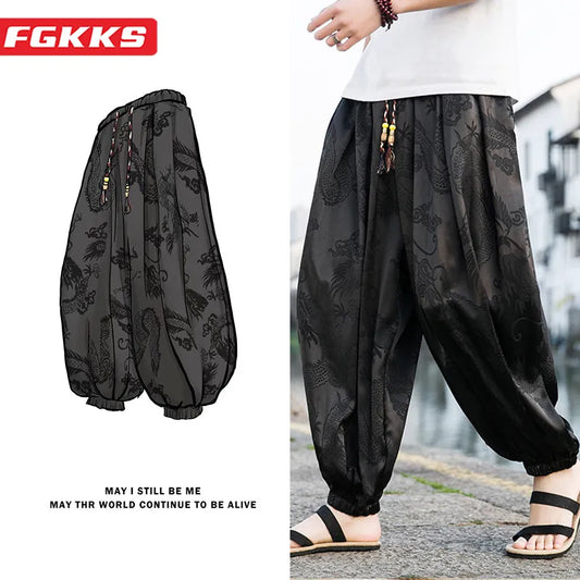 FGKKS 2023 Outdoor Brand Pants For Men Lce Silk Dragon Dark Flower