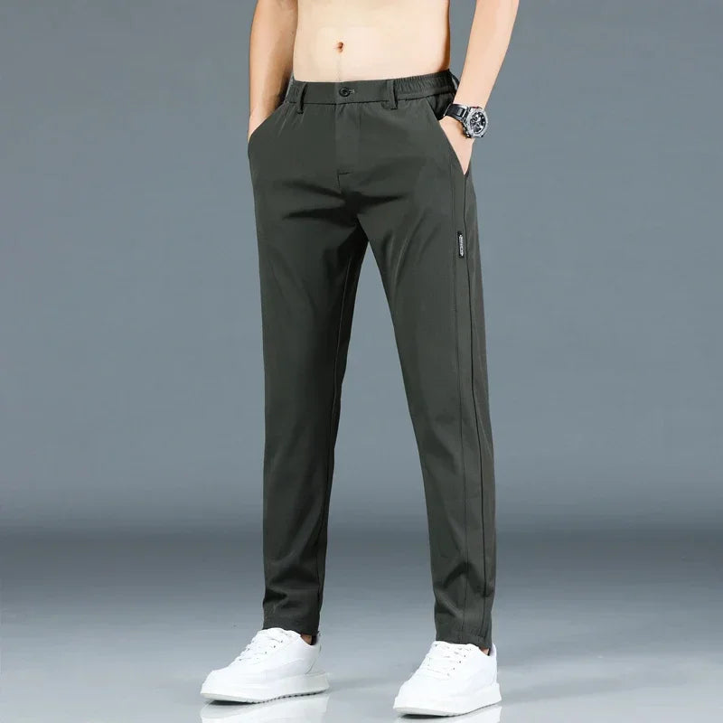 2024 Summer New Thin Ice Silk Stretch Men's Pants Casual Elastic Waist