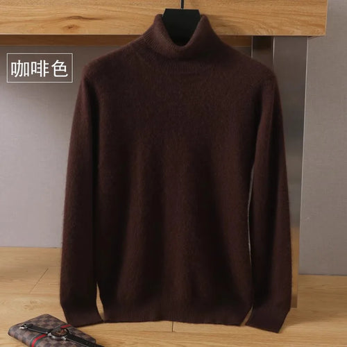 Men's 100% pure Mink velvet Cashmere Sweater High Lapels Pullovers