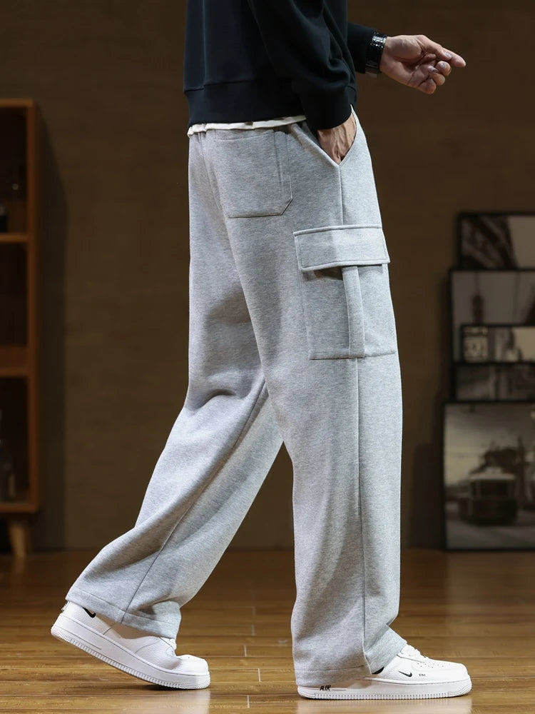Spring Autumn Multi-Pockets Sweatpants Men Drawstring Waist Sportswear