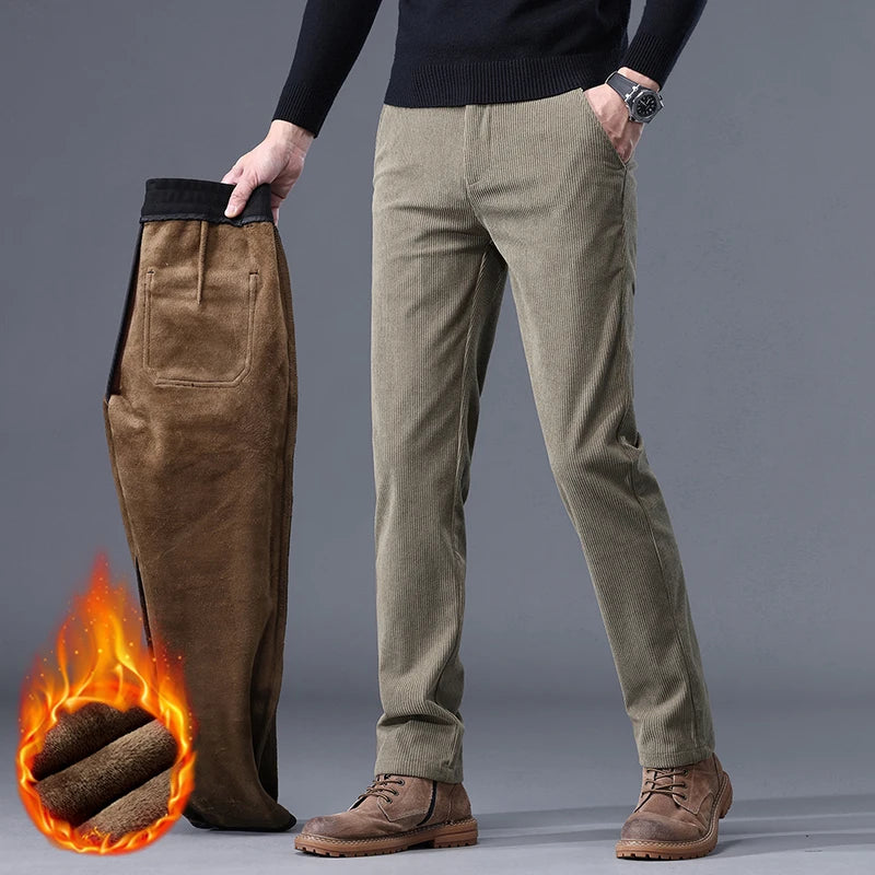 Khaki Black Gray Fleece Men's Corduroy Casual Pants Chenille Thick