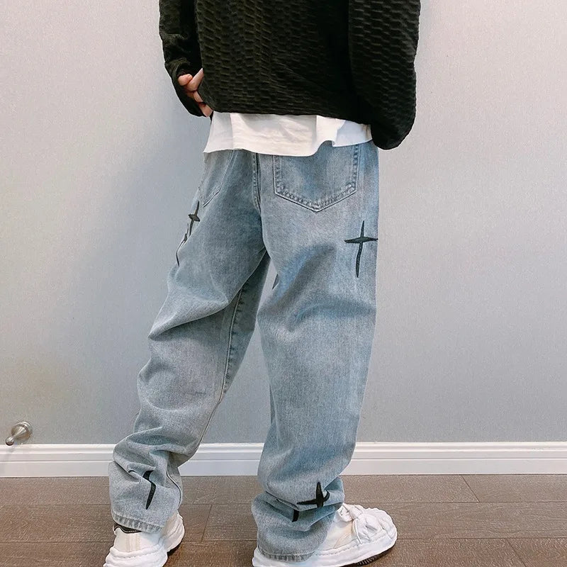 Boyfriend Vintage Fashion Straight Casual Loose Denim Cargo Pants Men