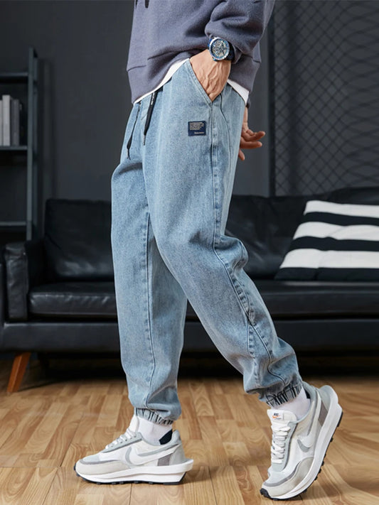 Big Size Men's Jogger Jeans 6XL 7XL 8XL Streetwear Black Blue Casual