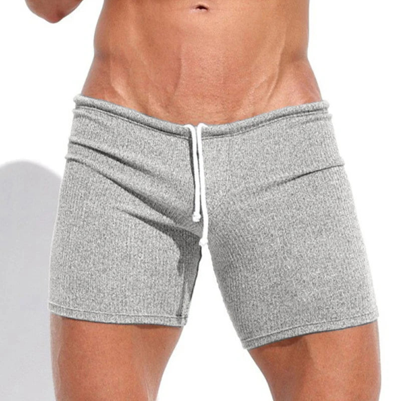 Summer Men's Shorts Casual Breathable Drawstring Shorts Solid-color