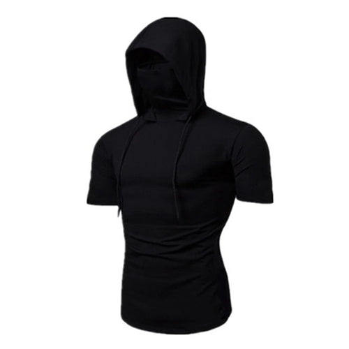 Mens Gym Thin Hoodie Short Sleeve Hoodies With Mask Sweatshirt Casual